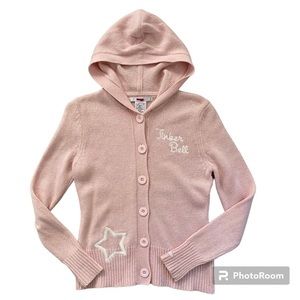 Disneyland Resort Pink Tinker Bell Button Up Hooded Cardigan Sweater Siz…